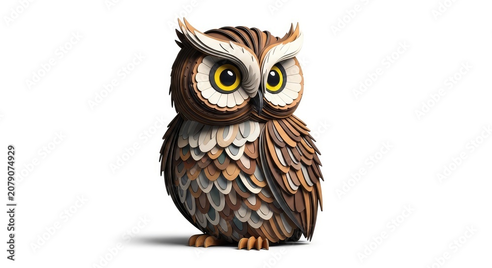 Obraz premium Detailed Layered Owl Illustration – Wisdom and Knowledge Stock Image