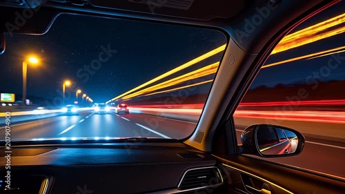 Car driving on highway at night