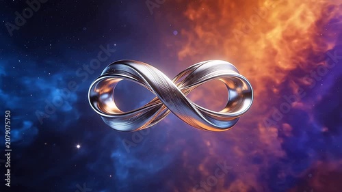 Metallic infinity symbol in space