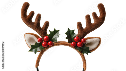 Cuadro en lienzo Isolated plush reindeer antlers headband decorated with festive holly and shiny