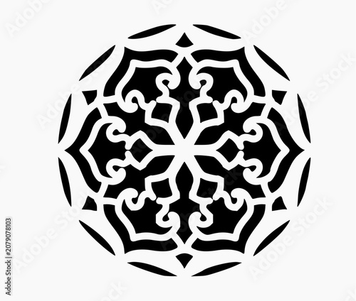 Elegant black ornamental mandala with floral symmetry. Decorative circular vector design ideal for logo, tattoo, invitation, coloring book, sticker, and artistic decoration.