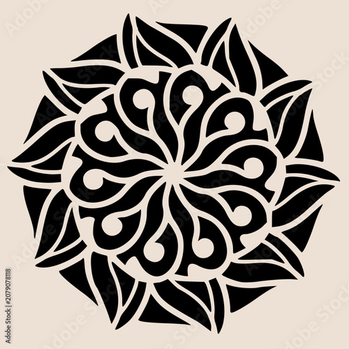 Intricate ornamental mandala with floral symmetry in black and white. Elegant circular vector design for logo, tattoo, invitation, coloring page, and decorative artwork.