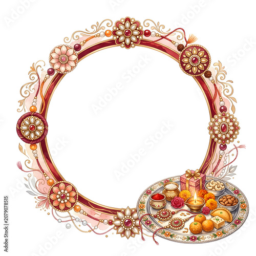 Happy raksha bandhan decorative frame design and ad sale promo concept on background.