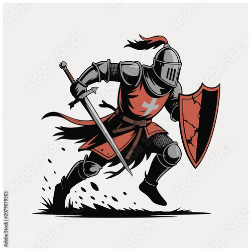 Medieval Knight in Armor Fighting.
