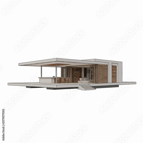 Modern house with flat roof design.
