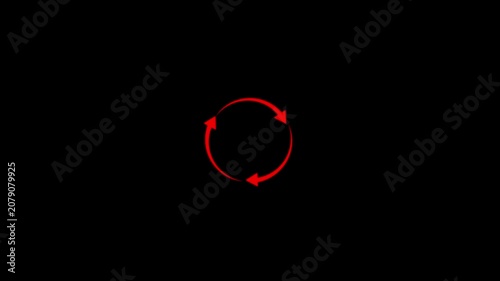 Three red arrows forming a circular rotation symbol on black background.refresh arrow icon Abstract arrow refresh and recycle icon. motion graphic of three arrow concept.