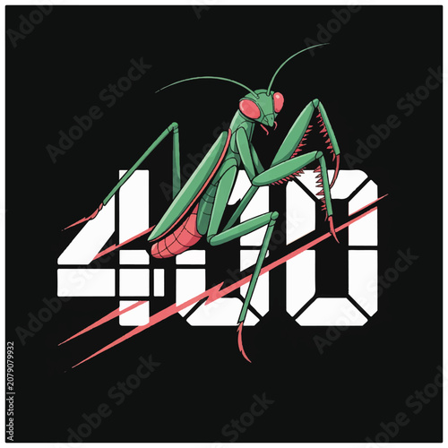 Praying Mantis Insect on Digital Numbers 400.