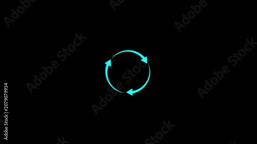 Three cyan arrows forming a circular rotation symbol on black background.refresh arrow icon Abstract arrow refresh and recycle icon. motion graphic of three arrow concept.