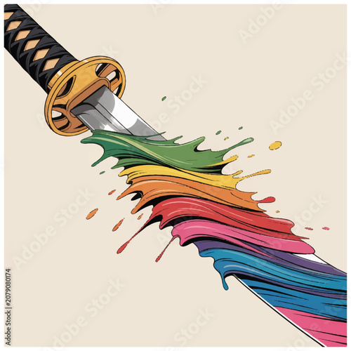 Vibrant Katana Japanese Sword Closeup.