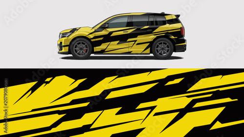 Yellow and Black Abstract Sporty Car Wrap Design.