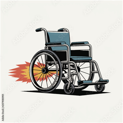 Wheelchair with flame effect on wheel.