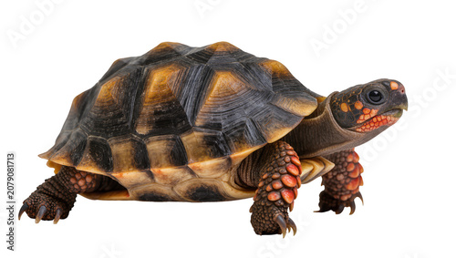 Fotografie Isolated beautiful adult Red-footed tortoise, exotic reptile with vibrant patter