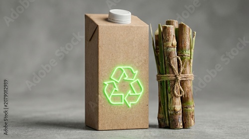 Minimalist Sustainable Sugarcane Milk Packaging with Plastic Cap.