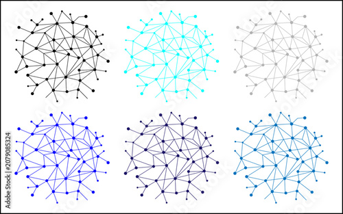 Set of Abstract Polygonal Network Spheres with Connected Dots and Lines Isolated on Transparent Background
