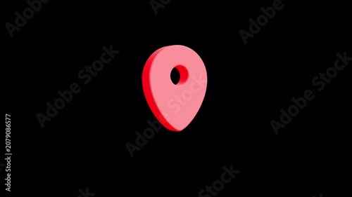Red location icon rotate 3d animation with transparent alpha channel. Pin Location seamless loop | map pin pointer on GPS Map tracker Animation.
