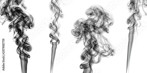Vászonkép Collection of four distinct black smoke swirls rising up in creative patterns