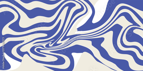 Blue wavy lines abstract background. Trendy psychedelic retro style backdrop. Waves, swirl and twirl pattern. Twisted distorted vector texture. Y2k aesthetic design