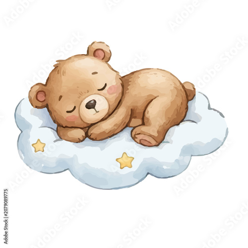 Cute Brown Teddy Bear with Bow Sitting Cartoon Toy Character Vector Illustration for Baby Childhood Gift and Love Design