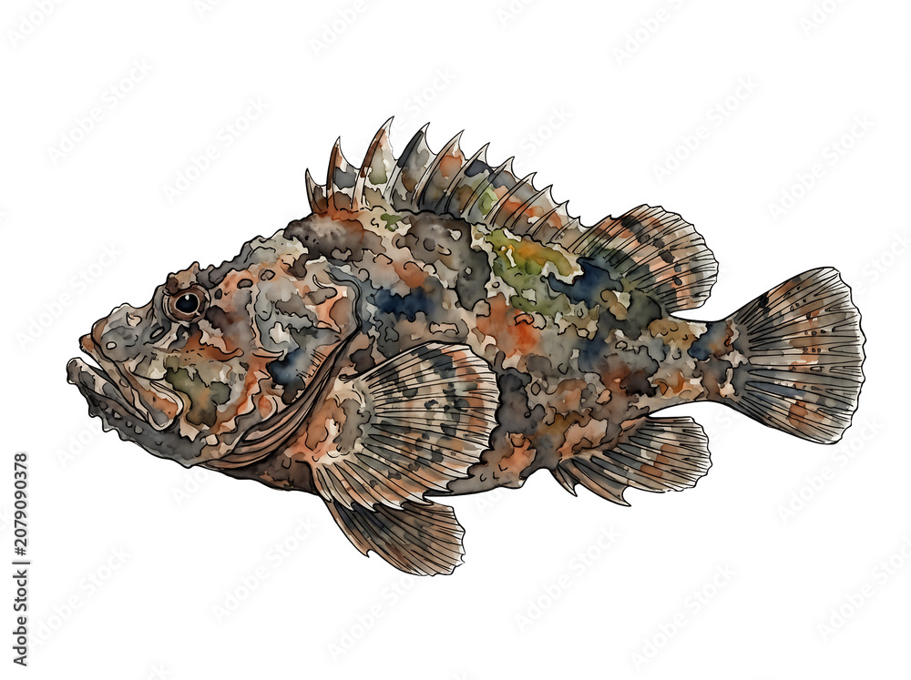 Obraz premium Scorpionfish Watercolor Illustration - Transparent Background
