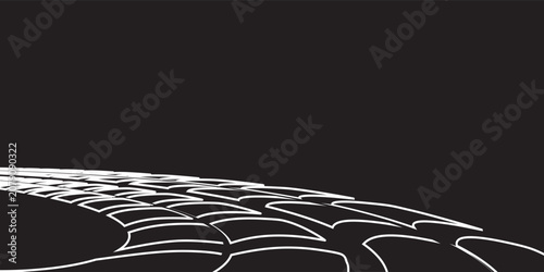 Abstract Tire Tread Pattern On Road Surface With Curved Perspective And High Contrast