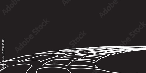 Abstract Tire Tread Pattern On Road Surface With Curved Perspective And High Contrast