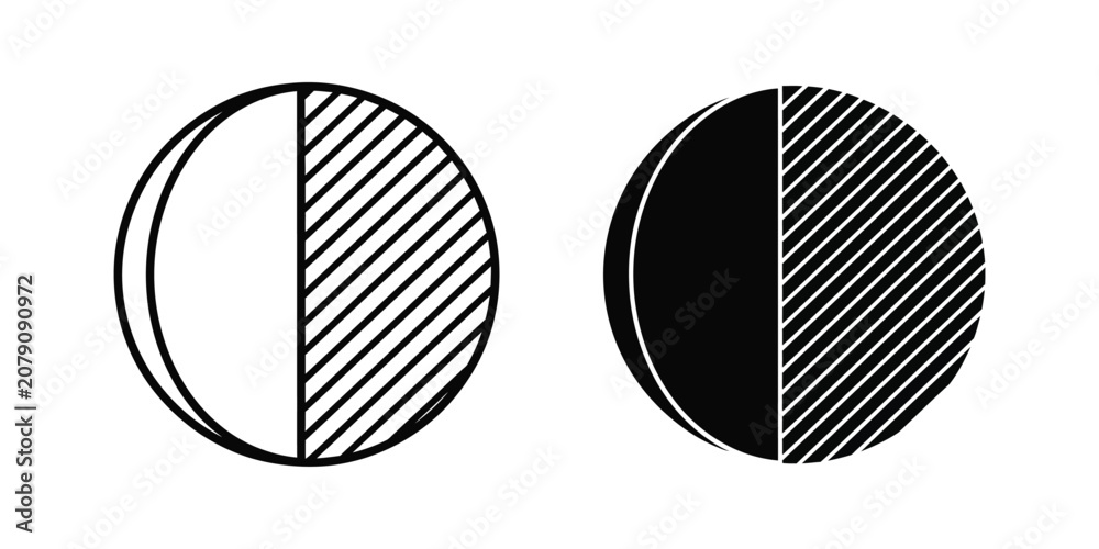 Fototapeta premium Minimalist abstract circular icons with split geometric patterns in black and white