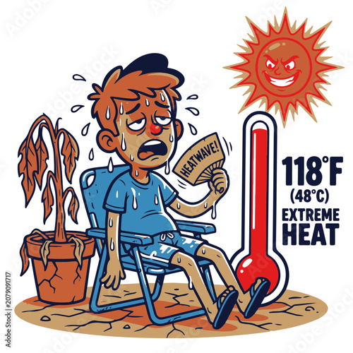 Heatwave Suffering Boy Sweating from Extreme 118f Temperature During Drought