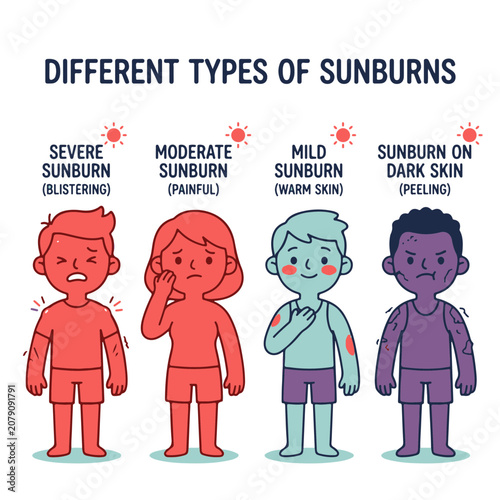Sunburn Types Visual Guide for Severe Moderate Mild and Dark Skin Damage