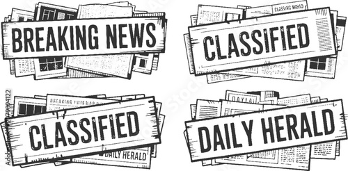 Foto Four black and white newspaper headlines reading breaking news classified and da