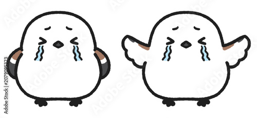 Foto 泣いているシマエナガのイラストセット