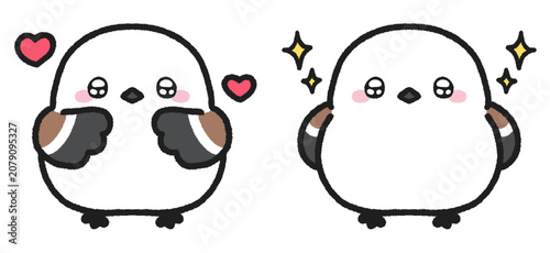 キラキラとした目で嬉しそうなシマエナガのイラストセット