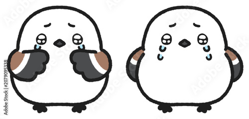 Φωτογραφία うるうるとした目で泣いているシマエナガのイラストセット