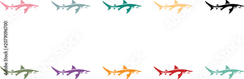 Fotografie Colorful Shark Silhouette Collection on White Background, Multicolor Shark Silho