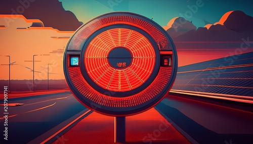 solar powered speed feedback radar sign showing a vehicle speed in red digits