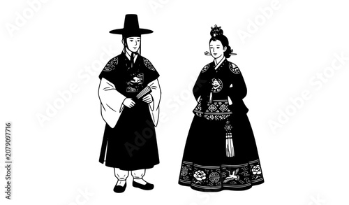 Bild auf Leinwand Korean Traditional Costume Aristocratic Character Vector Illustration