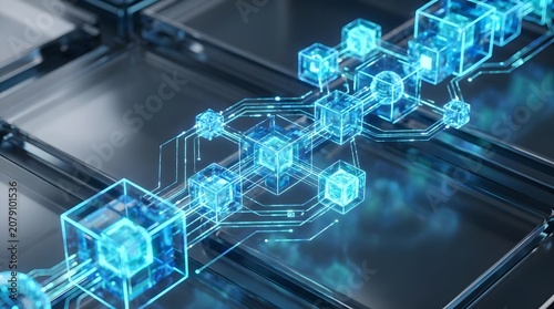 Digital connection network graph with abstract glowing nodes