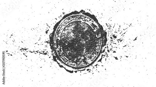 Photos Grunge textured circular wax seal imprint with distressed edges and scattered sp