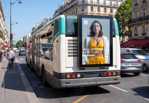 Billboard at the Back of a Bus In Paris City Mockup