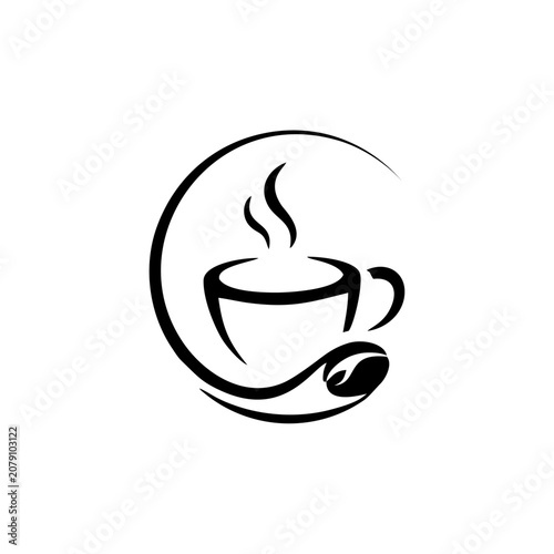 Abstract Coffee Cup Logo with Steam and Bean in Circle