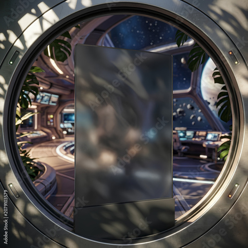 Circular Window View of Urban Street Reflection.