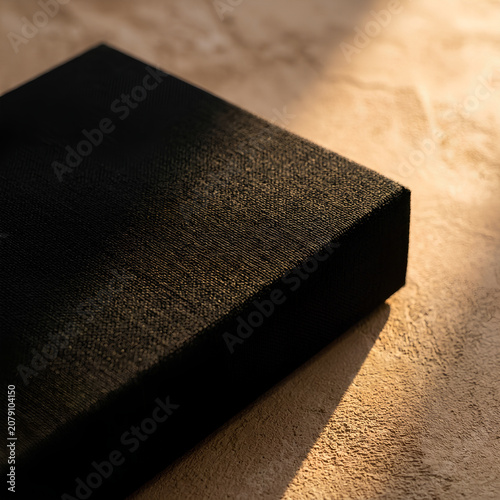 Close Up Black Textured Notebook on Wooden Surface.