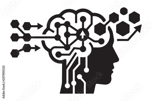Ai processing data through neural network within a human head profile