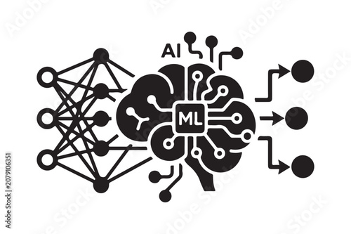 Artificial intelligence machine learning brain neural network concept icon