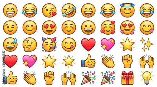 Canvastavla Collection of diverse emoji icons and symbols representing emotions and actions