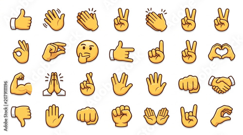 Принти на полотні Collection of Yellow Hand Gestures and Emojis.