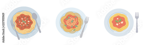 Flat design of a plate of spaghetti, minimal, soft color palette, no outlines, white background