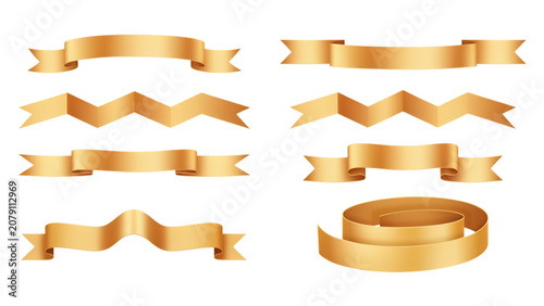 Set of colorful decorative golden ribbons and star shapes in vector style Vector