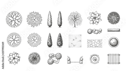 Estate Landscape Vegetation Symbols Vector Set for Residential Master Planning Projects