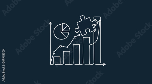 A line graph with a pie chart and bar graph on a map background.