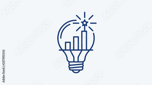 A blue line drawing of a lightbulb with a graph inside.